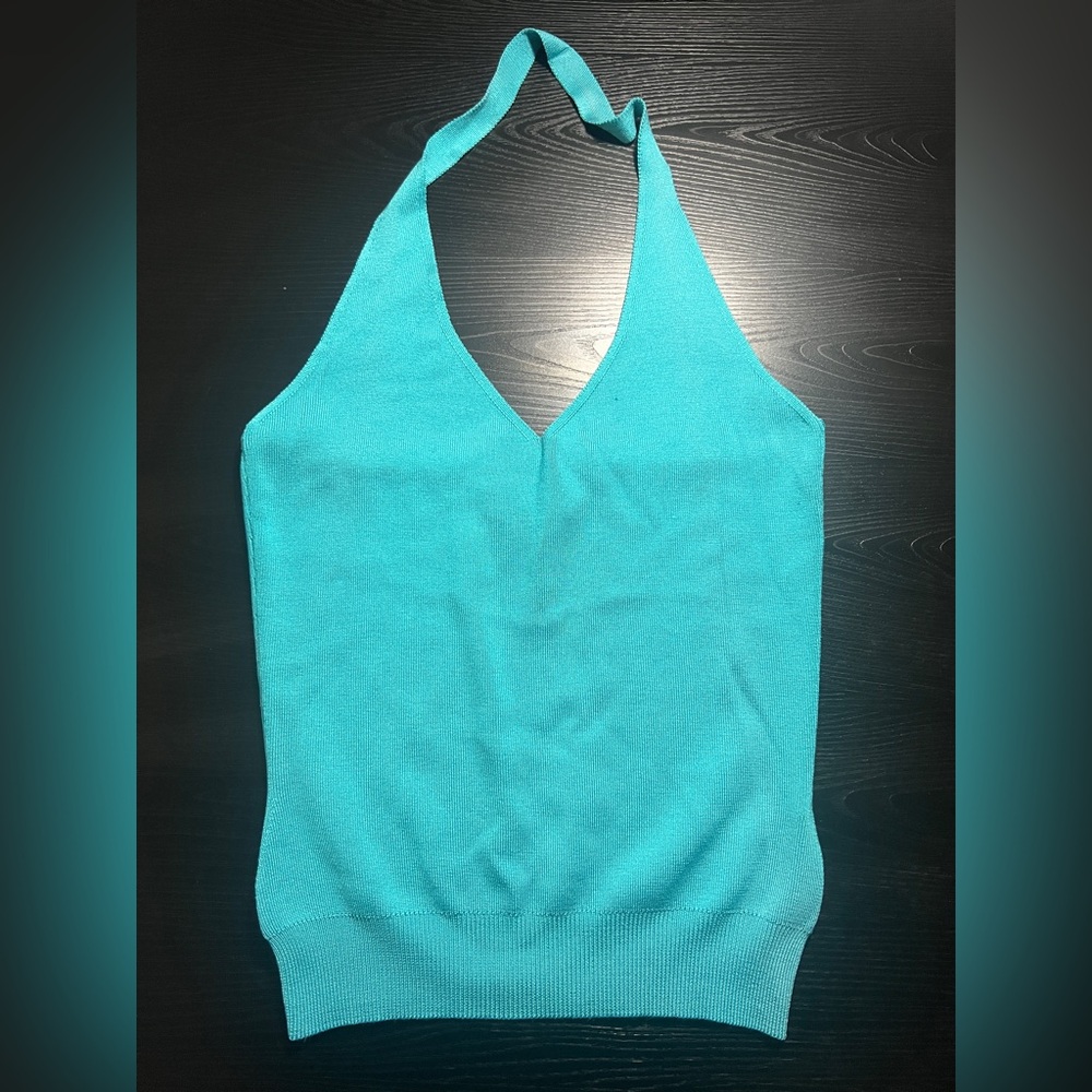 Oscar de la Renta Aqua Halter Top